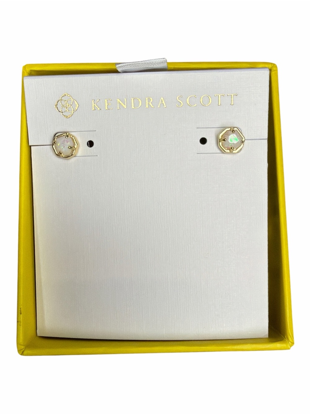 NWT Kendra Scott Nola Stud Earrings Gold Iridescent Opal Geometric Studs Boxed